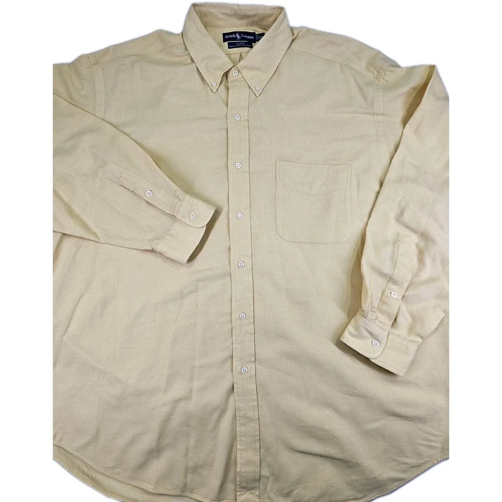 Vintage Polo Ralph‎ Lauren Mens Yellow Blake 20% Wool XXL Chore Button Up Shirt